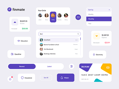 Finmate - Component app application component credit card dashboard design finance fintech management app money money management online purple transaction ui uidesign uiux ux web web app