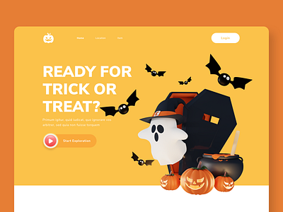 Trick-or-treating landing page header website 3d 3d render design frontend halloween apps halloween website header hero illustration landingpage ui uidesign website