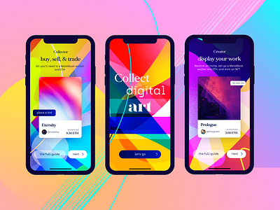 NFT art app app art auction bitcoin bright colorful crypto ethereum gradient hype interface nft nft app nft art trade ui