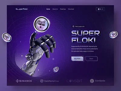 Super Floki - Cryptocurrency Coin Website 3d behance bitcoin blockchain chart coin coins crypto crypto coin cryptocurrency dark digital coin ethereum header website investment market cap super floki token ui website