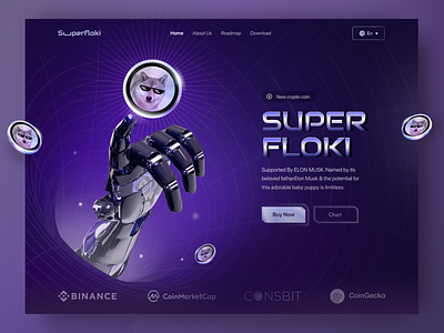 Super Floki - Cryptocurrency Coin Website 3d behance bitcoin blockchain chart coin coins crypto crypto coin cryptocurrency dark digital coin ethereum header website investment market cap super floki token ui website