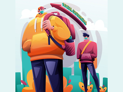 Social Distancing Queue Illustration cartooning design free illustration freebie illustration illustration download illustrator queue social distancing vector vector design vector download vector illustration