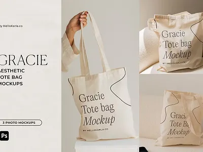 Aesthetic Tote Bag Mockups - Gracie aesthetic mockups aesthetic tote bag bag mockup branding mockup luxury branding luxury mockup minimal mockup minimal mockup photo minimal tote bag packaging mockup product mockup tote mockup