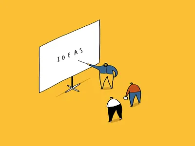 Presentation - Ideas, who's got them? class classroom dalesbits drawing board illustration lesson point presentation projector school teach teacher yellow