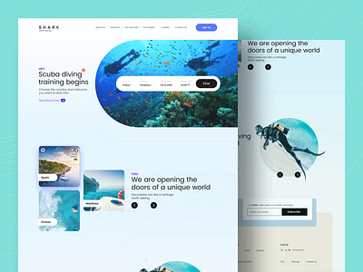 Shark Diving Academy / Website academy branding color design diver diving icon illustration logo sea typography ui ux vector website