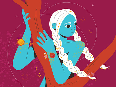 The Maiden with bracelet with planets who protects trees character character design female femine flat girl illustration magic maiden planet tree vector woman