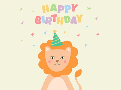 Cute lion birthday card design graphic design illustration vector