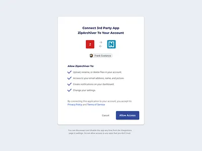 Integrations - Allow Access To 3rd Party App - SaaS b2b tool dashboard design integrations online tool saas software as a service ui web web app web application website