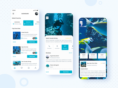 Scuba Diving App UI Design 3d app design app ui branding design design app design trends designer dribbble graphic design illustration logo mobile app design motion graphics ui ui design ui trends uiux ux ux design