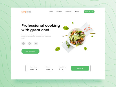 Recipe Food - Web Design beef branding chef clean cook cooking delicious design dishes food green ingredients kitchen landing page meat recipe recipe food web ui uiux web design