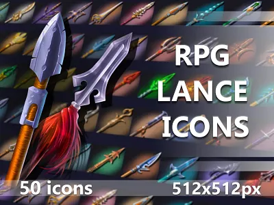 50 RPG Lance Icons 2d fantasy game game assets icon icons indie game indiedev lance rpg weapon