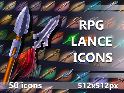 50 RPG Lance Icons 2d fantasy game game assets icon icons indie game indiedev lance rpg weapon