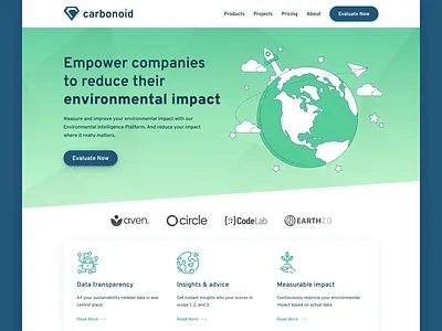 Carbonoid Landing Page Design carbon co2 co2 offset design figma go green photoshop ui uidesigner ux uxdesigner web webdesign zerowaste