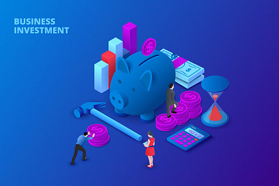 Isometric Business Investment Illustration 3d animation 3d art 3d character 3d illustration app concept design development illustration isometric landing landing page landing pages logo page pages ui web design web development website