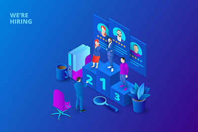 Isometric Hiring and Recruitment Illustration 3d 3d animation 3d art 3d character 3d illustration app concept design illustration isometric landing landing page logo page pages professional ui web design web development website