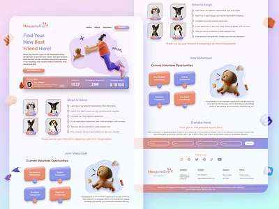 Pet Adoption Web Design 3d 3d character blue desktop dog gradient landing page pet puppy red simple transparent ui warm web design website