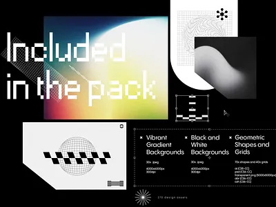Texturas - Retro Graphics Pack 80s abstract aesthetic assets background backgrounds black cover design distorted geometric geometryc gradient grain grainy graphic grid illustration kit white