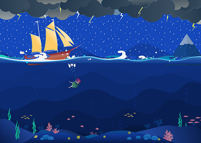 Stormy Night ⛈️ design figma girl graphic design illustration lightening night ocean overboard sea ship storm stormy night ui ux vector