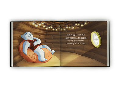 Pat the Polar Bear Gets Cold - Book Illustration - Log Igloo animal book character childrens cozy cute design dome illustration illustrator interior kids layout lighting log cabin missouri polar bear st louis st louis mo winter