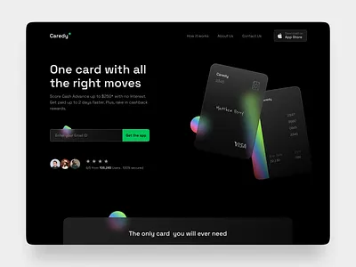 Credit Card - Landing Page creditcard darktheme darkui debitcard finance fintech glassmorphism landing page payment ui uidesign website