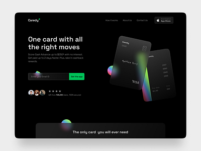 Credit Card - Landing Page creditcard darktheme darkui debitcard finance fintech glassmorphism landing page payment ui uidesign website