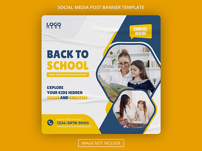 School Admission Academy Banner Template open registration academy admission ads banner branding design facebook instagram media post promotion registration school social template tiktok