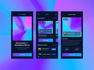 UNFT Market - NFT Mobile App crypto design market mobile mobileapp nft nftmarket nftmobileapp ui uidesign uiux ux uxdesign uxui