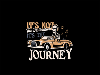 Skull Journey The Road With Music alone badge cars cartoon chill distressed enjoy headphone illustration logo music old retro ride road skull sportcar tshirt design typography vintage