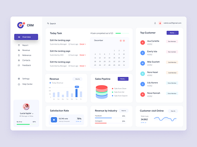 CRM dashboard application clean color crm customer dashboard logo revenue review sale task uiux web