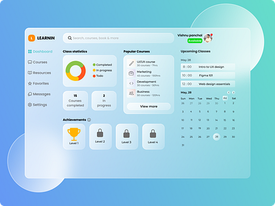 Glassmorphism educational dashboard design ui