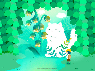 Cat in the night of late summer art cat character character design design digital art flat green illustration illustrator vector vector illustration vectorart