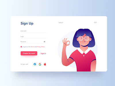 Sign Up page - Daily Ui 1 app challenge daily design illustration registration signup ui