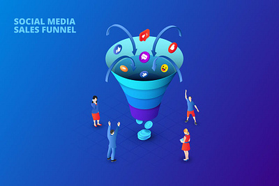 Dark Isometric Social Media Sales Funnel Concept 3d 3d animation 3d art 3d character 3d illustration app banner concept design illustration isometric landing landing page logo page pages vector web design web development website