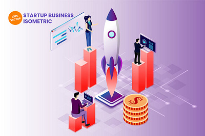 Isometric Startup Business Vector Illustration 3d 3d art 3d character 3d illustration app concept design graphic graphic design graphics illustration isometric landing landing page page pages vector web design web development website