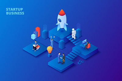 Isometric Startup Concept 3d 3d animation 3d art 3d illustration app banner concept design illustration landing landing page landing pages logo page pages ui vector web design web development website