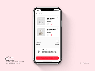 Audio Store Cart/Bucket adobe xd branding bucketlist cart concept design design ecommerce graphic design kaniskar shopping bag shopping list ui ui design ui ux design uiux ux design