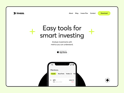 invezo Hero Header Concept v2 / Fintech Company 2021 design clean concept finance fintech green header hero landingpage minimal stock stock market trendy typography ui ui design ux ux design web design website