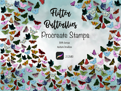 Flitter Butterflies Procreate Stamps design hand drawn illustration procreate stamps