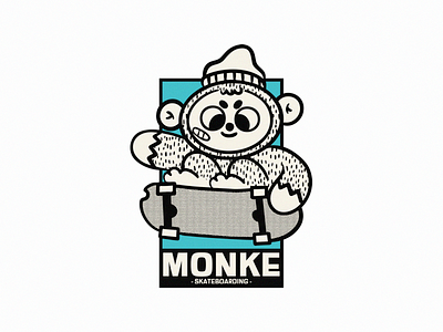 SKATEBOARDING MONKE ape character cute design graphic design illustration kawaii mascot monk monkey rad sk8 skate skate or die skateboarding texture