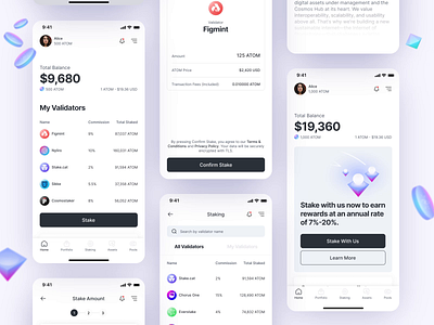 Cosmos Blockchain - ATOM Staking App animation app atom bitcoin blockchain cosmos dailyui design exchange minimal mobile staking token ui ux wallet web design