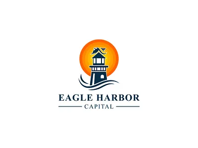 Eagle Harbor Credit logo design architecture awesome logo business logo creative logo design eagle logo graphic design harbor logo landscape logo minimalist logo modern logo ocean sky summer sunset symbol logo travel water