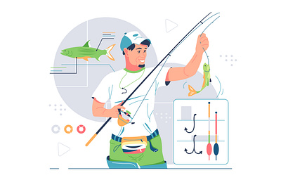 Fisherman catching fish on rod recreation