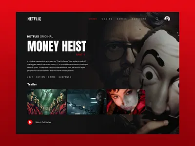 Netflix - Money Heist Season 5 - Home Page Concept app ui app ui ux design figma home page money heist netflix ui ui ux design ui ux designer ux web web designer website design website designer