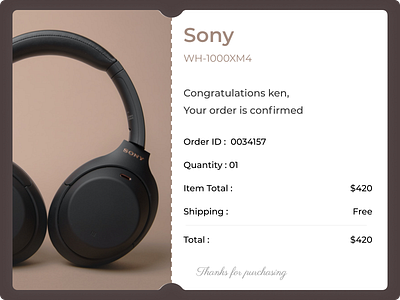 Purchase Receipt appdesign dailyui figma headphone iosapp iosappdesign prototyping purchase purchasereceipt receipt receiptpage ui uiux ux wireframing xd