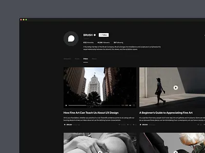 Video Feed clean dark mode dark theme feed ui video web app web design