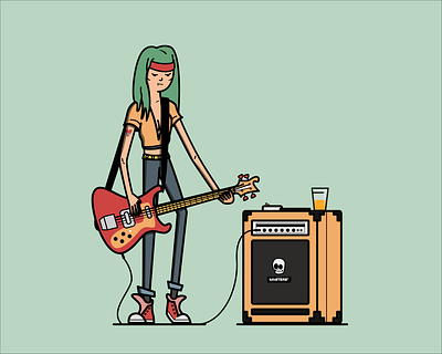 Badass Bassist Girl amplifier band bass bass amp bass girl bass guitar bassist girl girl character guitar guitarist musician punk punk band punk rocker rock band vector art