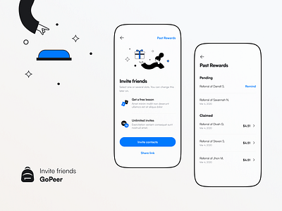 GoPeer - Invite friends app design friends illustration invite mamulashvili product refferals tato ui ux