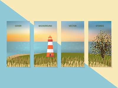 Lighthouse on a sand beach autumn banner beach beacon business coast grass lighthouse moke up ocean sand sea shore social media stories sunset travel tree vacations vector