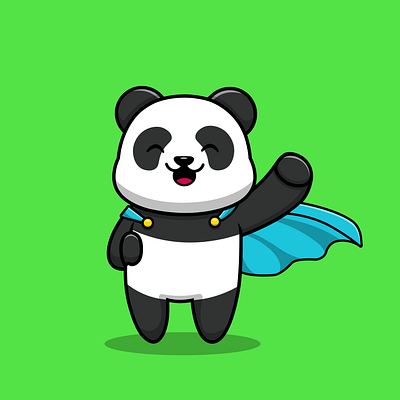 Cute Panda Hero adorable animal cartoon character child cloak costume cute design fauna fluffy fly funny furry hero illustration mascot panda power vector