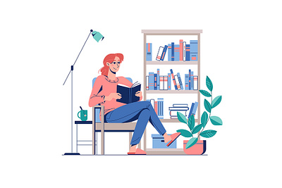 Reading of books art book cartoon character cute design graphic design illustration person vector